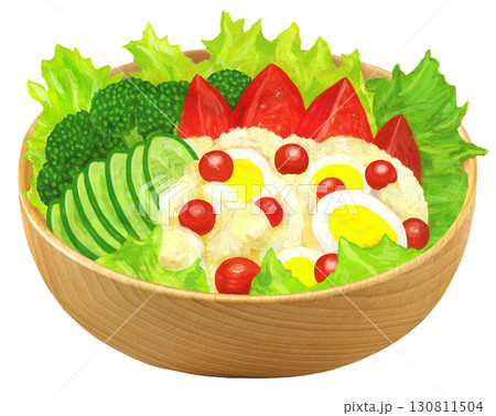 野菜サラダのイラスト‐ウッドボウル 130811504