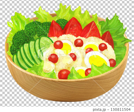 野菜サラダのイラスト‐ウッドボウル 130811504