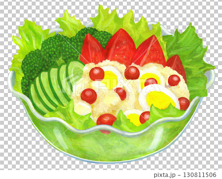 Vegetable salad illustration - glass bowl 130811506