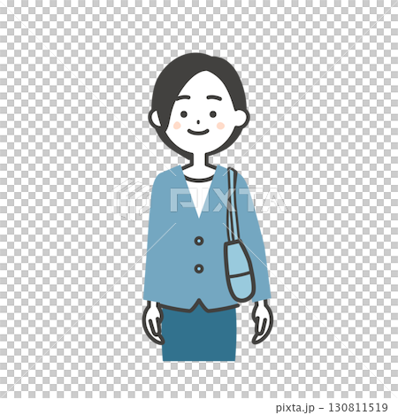 バッグを脇に抱えたジャケットスタイルの女性イラスト 130811519