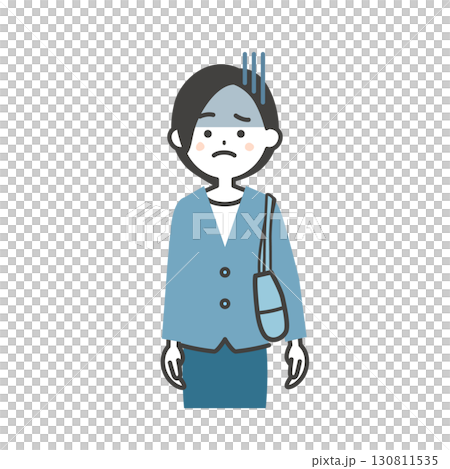 暗い表情のバッグを脇に抱えたジャケットスタイルの女性イラスト 130811535