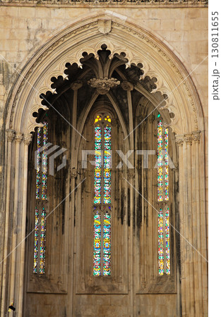 Architectural details of Batalha monastery's stained glass window in Portugal Architectural details of Batalha monastery's stained glass window in Portugal 130811655