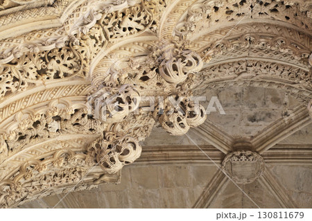 Intricate stone carvings in the historic Batalha monastery in Portugal Intricate stone carvings in the historic Batalha monastery in Portugal 130811679
