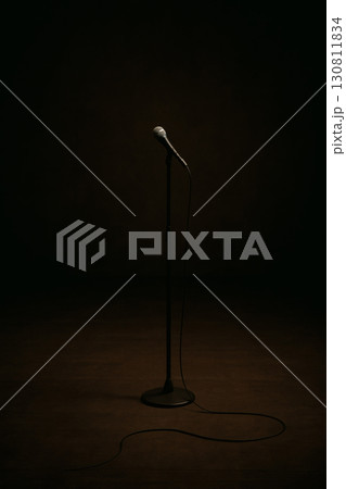 Solo Microphone on Stage , Symbol of Voice and Silence 130811834