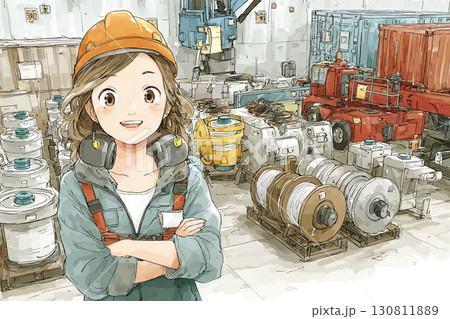 美優シリーズ：港湾でクレーンによる電線ロールの荷役作業 130811889