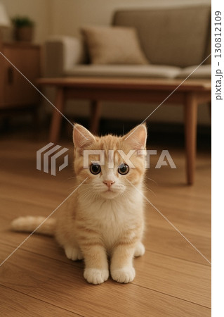 床に座る茶トラの子猫 床に座る茶トラの子猫 130812109