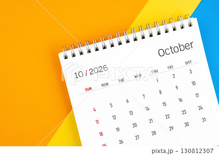 October 2026 month desk calendar on colorful. October 2026 month desk calendar on colorful. 130812307