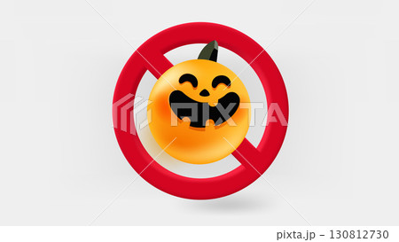 Smiling pampkin crossed with red line in the circle. 3d vector illustration Smiling pampkin crossed with red line in the circle. 3d vector illustration 130812730