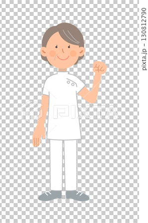 ガッツポーズするシニア女性看護師_全身 130812790