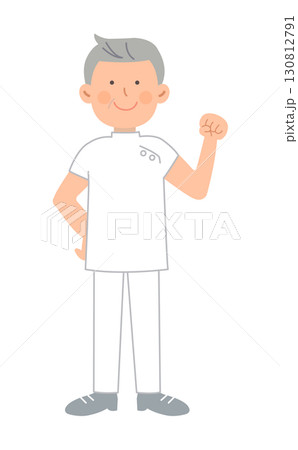 ガッツポーズするシニア男性看護師_全身 130812791