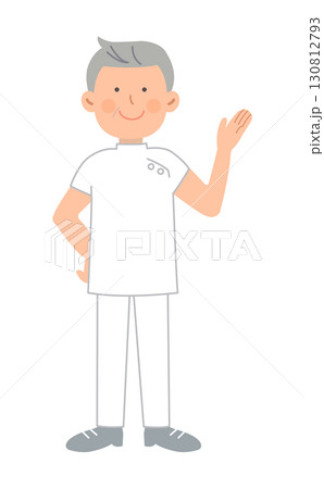案内するシニア男性看護師_全身 130812793