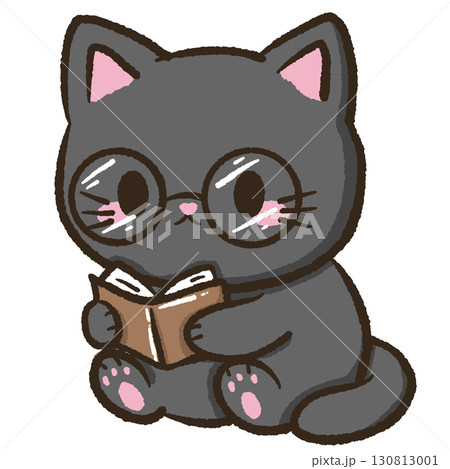 Kawaii black cat illustration reading a book wearing glasses for kids storybooks educational materials school projects home decor crafts scrapbooking and creative stationery design Kawaii black cat illustration reading a book wearing glasses for kids storybooks educational materials school projects home decor crafts scrapbooking and creative stationery design 130813001