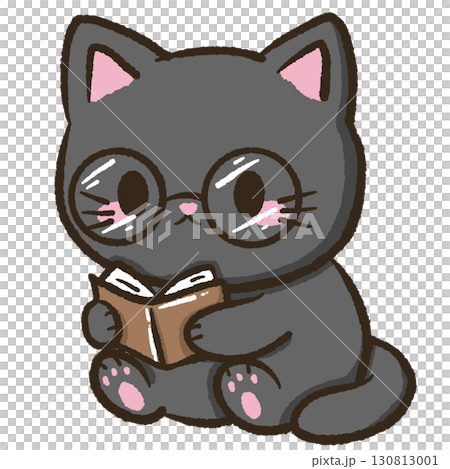 Kawaii black cat illustration reading a book wearing glasses for kids storybooks educational materials school projects home decor crafts scrapbooking and creative stationery design Kawaii black cat illustration reading a book wearing glasses for kids storybooks educational materials school projects home decor crafts scrapbooking and creative stationery design 130813001