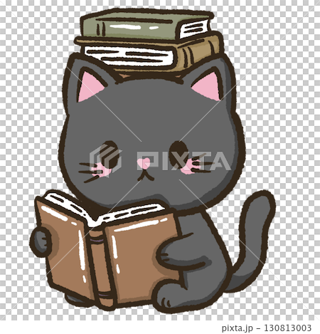 Kawaii black cat illustration reading a book with many books for kids storybooks educational materials school projects home decor crafts scrapbooking and creative stationery design 130813003