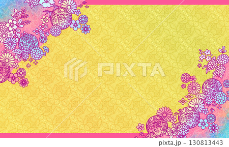 和風花柄フレーム背景 130813443