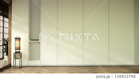 Cabinet wooden japanese design on living room zen style empty wall background.3D rendering Cabinet wooden japanese design on living room zen style empty wall background.3D rendering 130813748