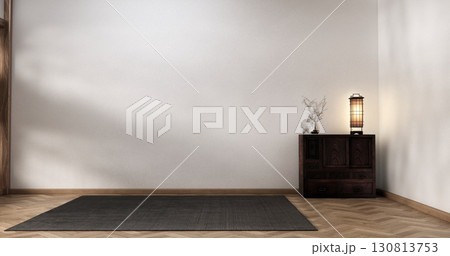 Cabinet wooden japanese design on living room zen style empty wall background.3D rendering 130813753
