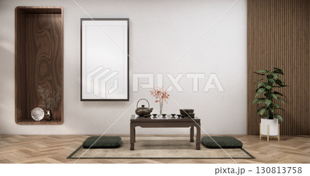 mock up Empty room Shelf wall zen style and decoraion wooden design, earth tone.3D rendering 130813758