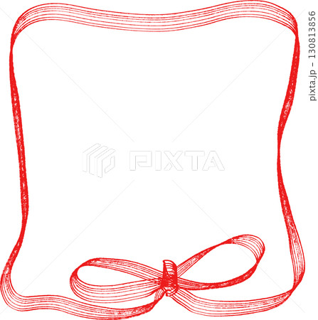 手描きレーキタッチの赤いりぼんフレーム 130813856