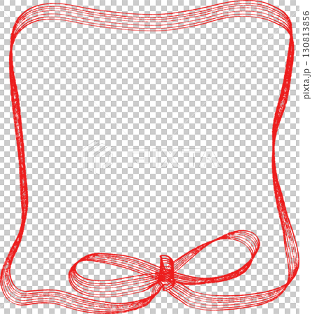 手描きレーキタッチの赤いりぼんフレーム 130813856