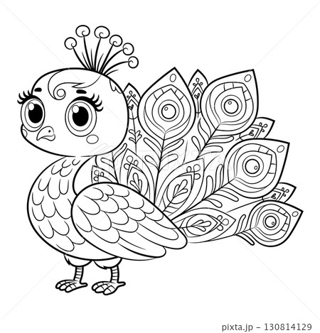 Doodle Vector Illustration of Peacock in Cartoon Style Doodle Vector Illustration of Peacock in Cartoon Style 130814129