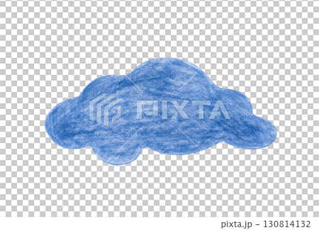 Colored pencil cloud illustration hand drawn. A dark blue cloud is isolated on a white background. Clipart. 130814132
