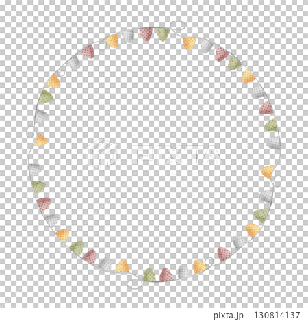 Wreath frame from colored garland of flags orange, green, purple. Watercolor illustrations in children's Halloween style, isolated from background for design templates, invitations, cards, packaging Wreath frame from colored garland of flags orange, green, purple. Watercolor illustrations in children's Halloween style, isolated from background for design templates, invitations, cards, packaging 130814137