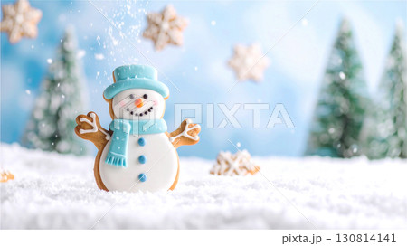 雪の上のクリスマスジンジャーブレッドクッキー　スノーマン 130814141