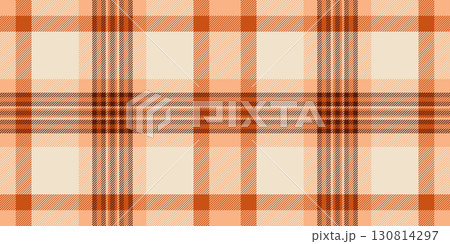 Coloured textile background check, 40s texture seamless tartan. Dimensional fabric vector pattern plaid in orange and light colors. 130814297