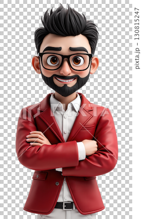 A visionary male entrepreneur in deep red, with digital blueprints of innovation and growth, embodying his drive to reshape industries 130815247