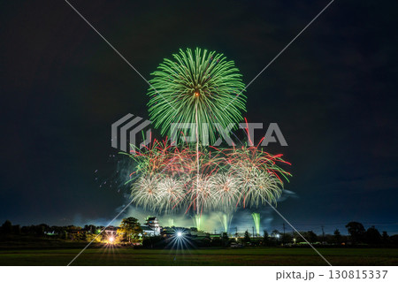 《千葉県》利根川花火大会と関宿城・千葉県野田市側から撮影 130815337