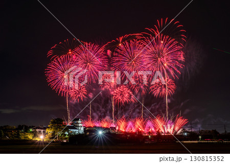 《千葉県》利根川花火大会と関宿城・千葉県野田市側から撮影 130815352