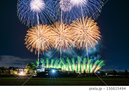 《千葉県》利根川花火大会と関宿城・千葉県野田市側から撮影 130815494
