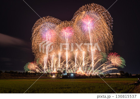 《千葉県》利根川花火大会と関宿城・千葉県野田市側から撮影 130815537