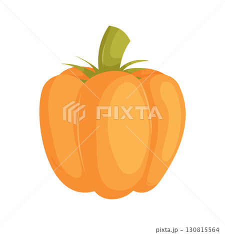 Simple Orange Vegetable Rounded Form With a Green Stem on a Pure White Background. Simple Orange Vegetable Rounded Form With a Green Stem on a Pure White Background. 130815564