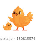 Two Cute Yellow Chicks, One Raising Wing Joyful Animated Birds Portrait. 130815574