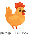 Cartoonish Chicken Illustration with Orange and Red Tones, Soft Shading, and Simple Design. 130815575