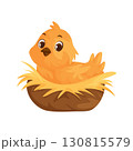 An Adorable Chick Nestled Comfortably In A Simple Nest, Cartoon Style. 130815579