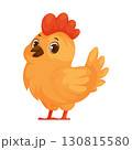 Cartoon Bird with Orange and Yellow Plumage, Big Eyes, and Small Red Comb, Illustration. 130815580