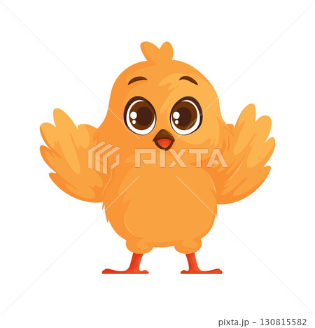Cheerful Chickadee. A Cartoon Illustration of an Orange Bird with Open Wings. Cheerful Chickadee. A Cartoon Illustration of an Orange Bird with Open Wings. 130815582