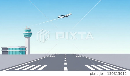 フラットデザインの空港と飛行機のイラスト 130815912