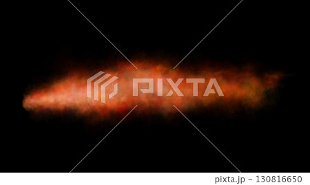 Thick red exhaust smoke cloud trail isolated on black background from aircraft or vehicle with combustion engine Thick red exhaust smoke cloud trail isolated on black background from aircraft or vehicle with combustion engine 130816650