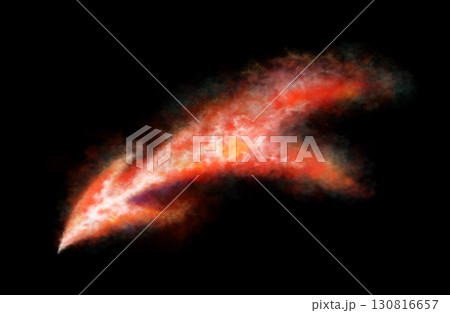 Bright fiery arrow-shaped flame trail with smoke effect on transparent background for design or abstract backgrounds Bright fiery arrow-shaped flame trail with smoke effect on transparent background for design or abstract backgrounds 130816657