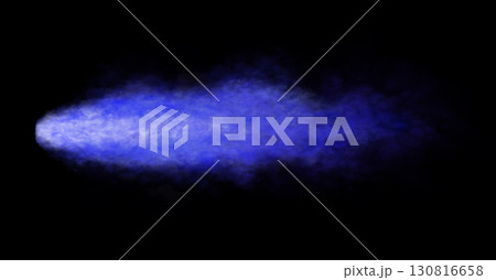 Thick blue exhaust smoke cloud trail isolated from aircraft or vehicle with combustion engine Thick blue exhaust smoke cloud trail isolated from aircraft or vehicle with combustion engine 130816658