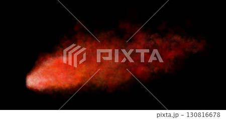 Thick red exhaust smoke cloud trail isolated from aircraft or vehicle with combustion engine Thick red exhaust smoke cloud trail isolated from aircraft or vehicle with combustion engine 130816678