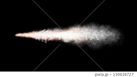 Transparent realistic fire smoke car or rocket. Isolated. White red missile or bullet trail. Space rocket launch trail. Jet aircraft track. Fire burst, explosion. Png 130816727