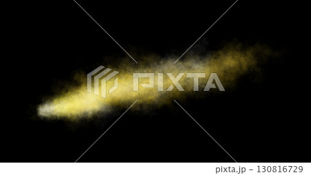 Thick yellow exhaust smoke cloud trail isolated from aircraft or vehicle with combustion engine 130816729