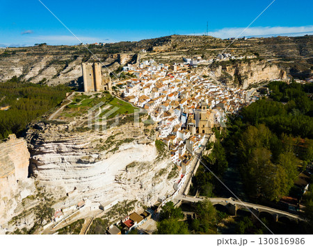 Spanish town of Alcala del Jucar 130816986