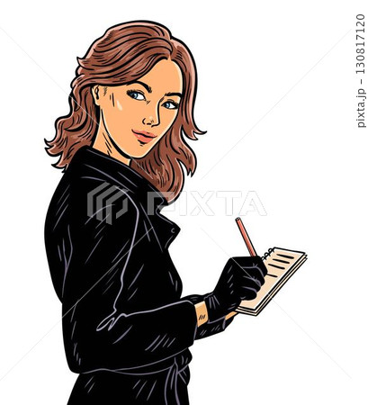 Female detective writing notes in noir style 130817120