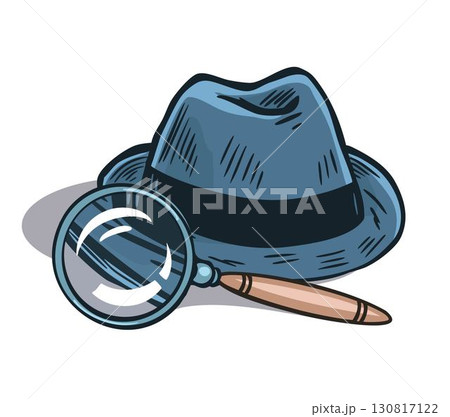 Detective hat and magnifying glass illustration 130817122